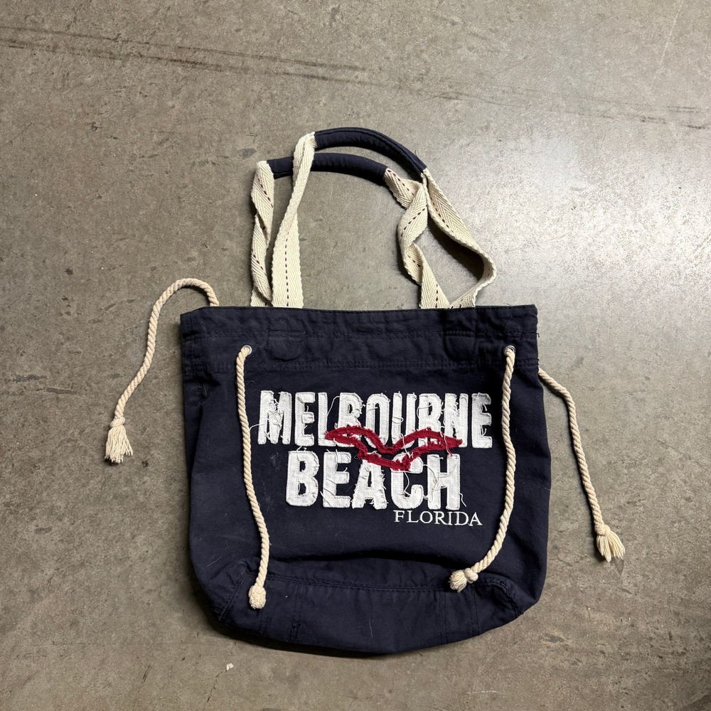 Melbourne Beach Florida Navy Canvas Drawstring Tote Bag Lucky 777 Souvenir